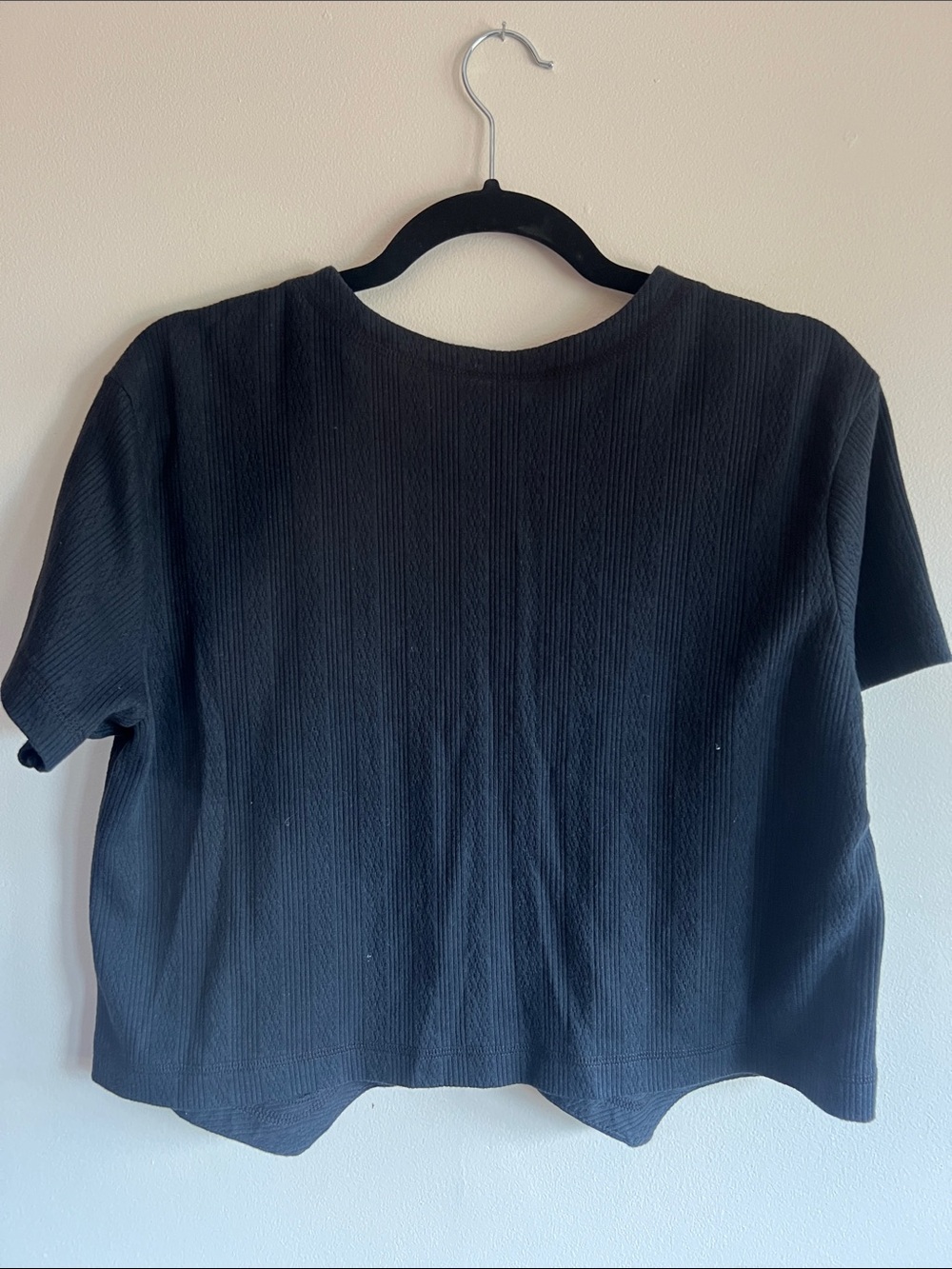 Basic Editions Black Ribbed Button-Front Short Sleeve Top - Picture 5 of 5